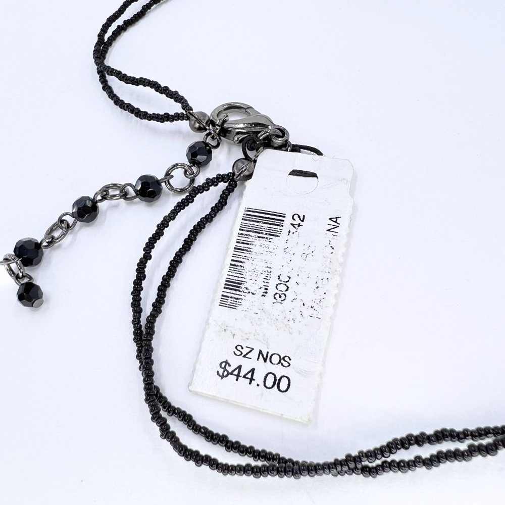 NWT - WHBM - Black Glass Beaded Y Style Teardrop Pendant Chocker Necklace - Picture 7 of 8